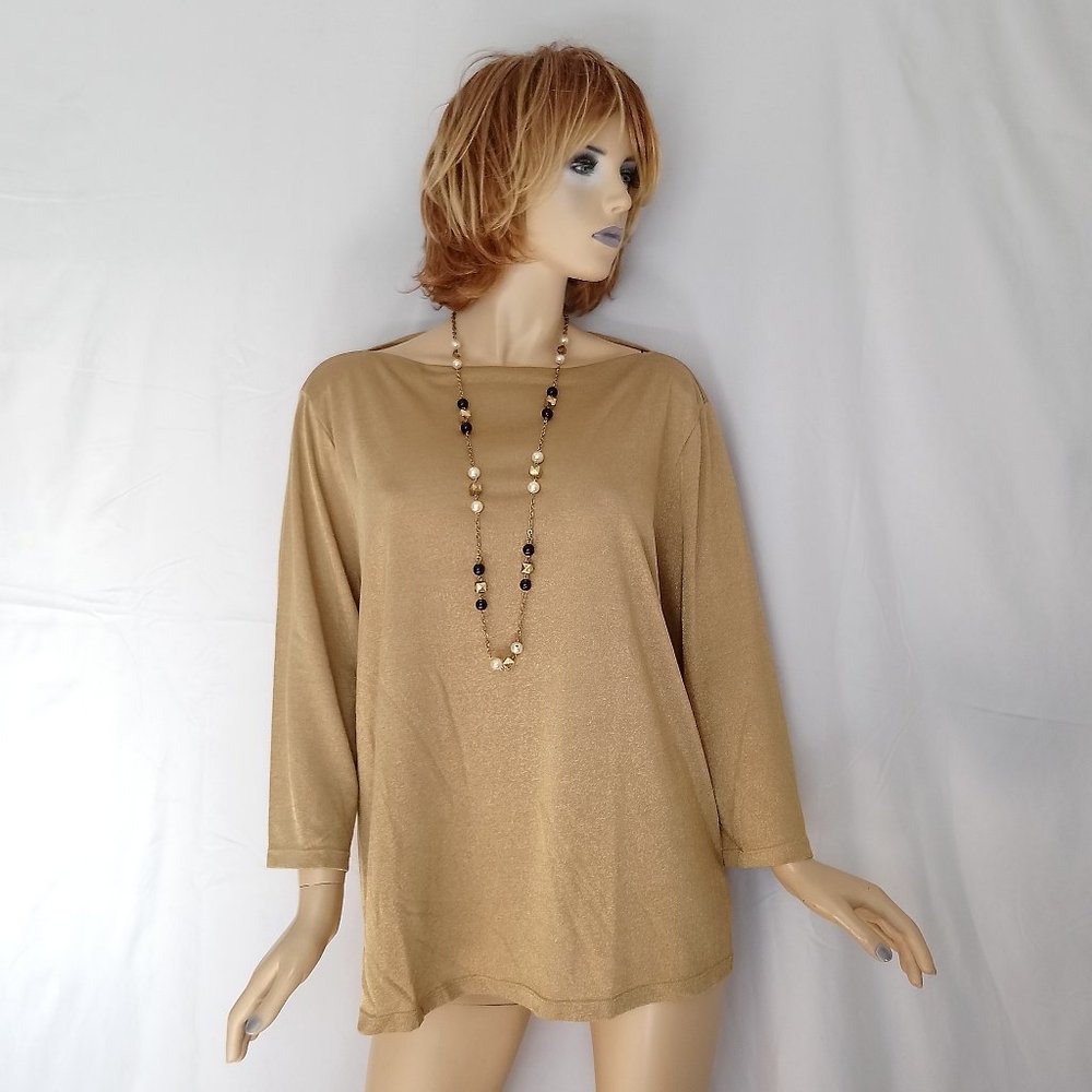 LAUREN RALPH LAUREN 3X Golden Stretchy Top Sweater - Picture 1 of 5